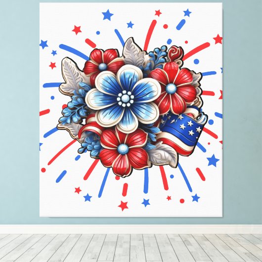 Patriottische Bloemen in Rood Wit & Blauw 4 juli Canvas Afdruk (Insitu (Houten vloer))