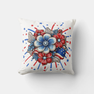 Patriottische Bloemen in Rood Wit & Blauw 4 juli Kussen