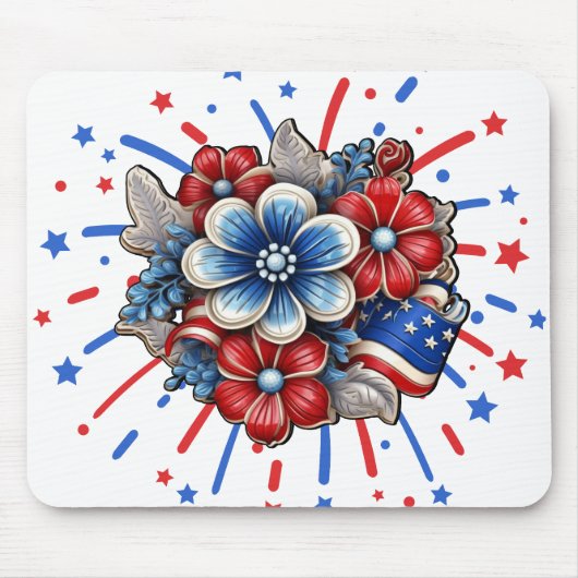 Patriottische Bloemen in Rood Wit & Blauw 4 juli Muismat (Voorkant)