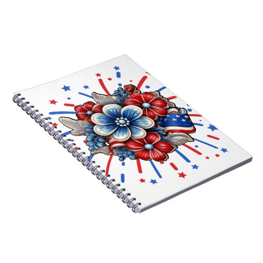 Patriottische Bloemen in Rood Wit & Blauw 4 juli Notitieboek (Rechterzijde)