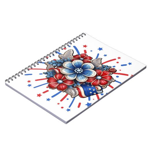Patriottische Bloemen in Rood Wit & Blauw 4 juli Notitieboek (Linkerzijde)