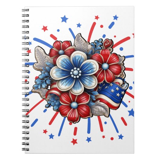 Patriottische Bloemen in Rood Wit & Blauw 4 juli Notitieboek (Voorkant)