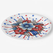 Patriottische Bloemen in Rood Wit & Blauw 4 juli Papieren Bordje (Gekanteld)
