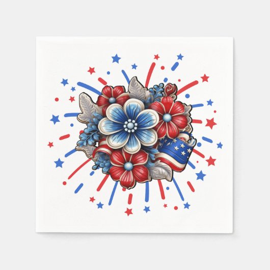 Patriottische Bloemen in Rood Wit & Blauw 4 juli Servet (Voorkant)