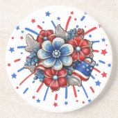 Patriottische Bloemen in Rood Wit & Blauw 4 juli Zandsteen Onderzetter (Voorkant)