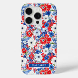 Patriottische Bloemen met Initialen iPhone 15 Pro Case