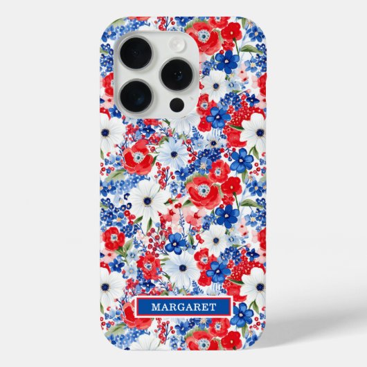 Patriottische Bloemen met Initialen Case-Mate iPhone Case (Achterkant)