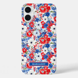 Patriottische Bloemen met Initialen iPhone 16 Plus Hoesje