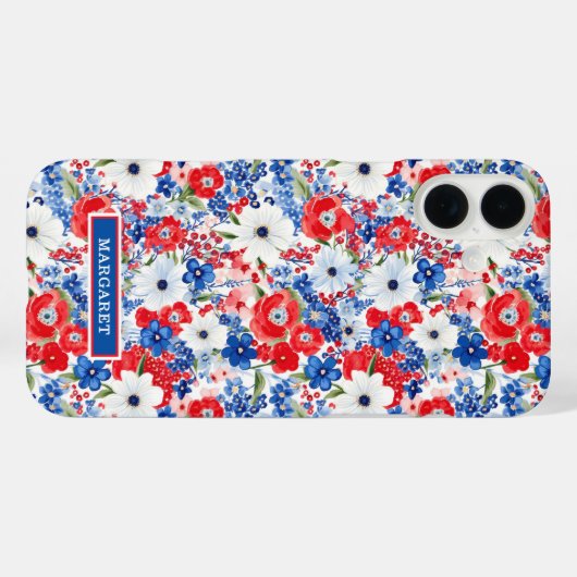 Patriottische Bloemen met Initialen Case-Mate iPhone Case (Achterkant (horizontaal))