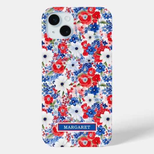 Patriottische Bloemen met Initialen Case-Mate iPhone Case (Achterkant)