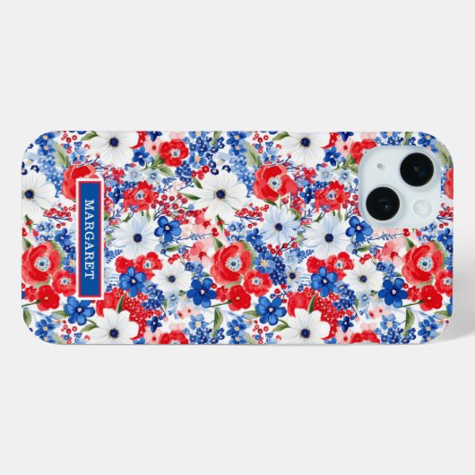 Patriottische Bloemen met Initialen Case-Mate iPhone Case (Achterkant (horizontaal))