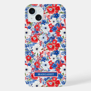 Patriottische Bloemen met Initialen iPhone 15 Plus Case