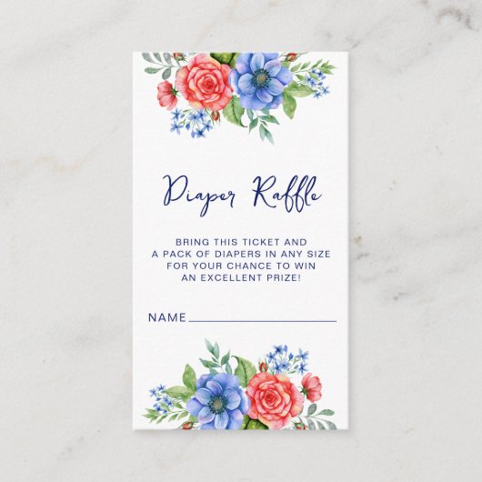 Patriottische Bloemen Rood Wit Blauwe Luier Raffle Informatiekaartje (Voorkant)