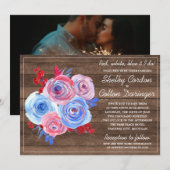 Patriottische Bloemen Vierde Juli Fotobruiloft Kaart (Voorkant / Achterkant)