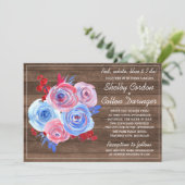 Patriottische Bloemen Vierde Juli Rustieke Huwelij Kaart (Staand voorkant)