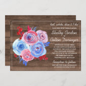 Patriottische Bloemen Vierde Juli Rustieke Huwelij Kaart (Voorkant / Achterkant)