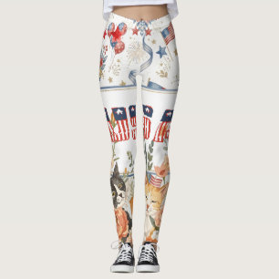 Patriottische bloemenkater met vintage Americana-s Leggings