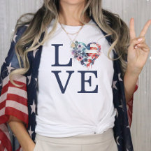 Patriottische bloemige Amerikaanse vlag hart T-shi