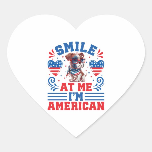 Patriottische Bokser Hond voor 4 juli Hart Sticker (Voorkant)