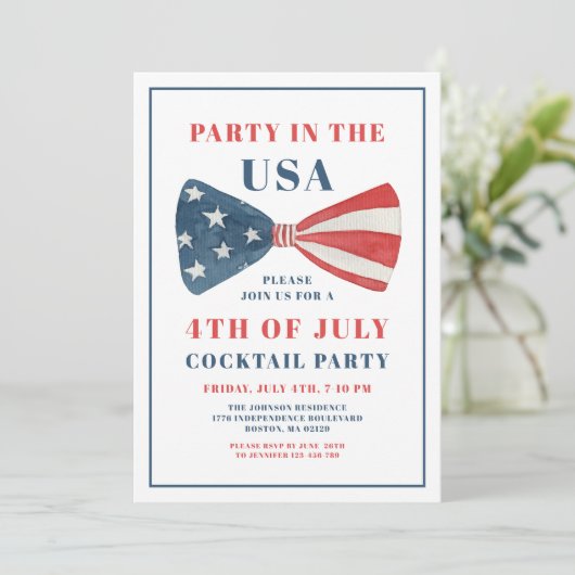 Patriottische boog 4 juli cocktailparty kaart (Staand voorkant)