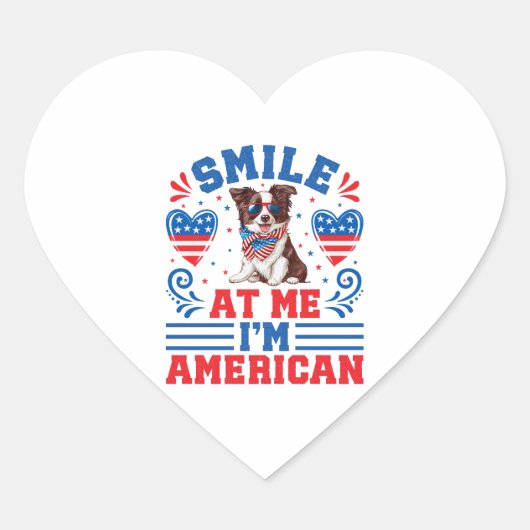 Patriottische Border Collie Hond voor 4 juli Hart Sticker (Voorkant)