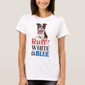 Patriottische Border Collie Ruff Wit & Blauw T-shirt (Voorkant)
