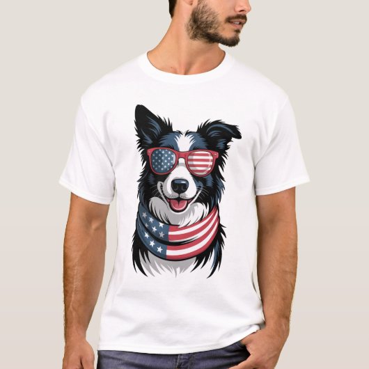 Patriottische Border Collie T-shirt (Voorkant)
