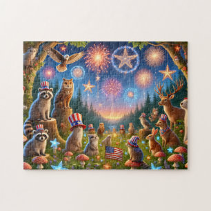 Patriottische bosdieren 4 juli vuurwerk legpuzzel