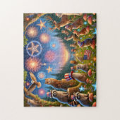 Patriottische bosdieren 4 juli vuurwerk legpuzzel (Verticaal)