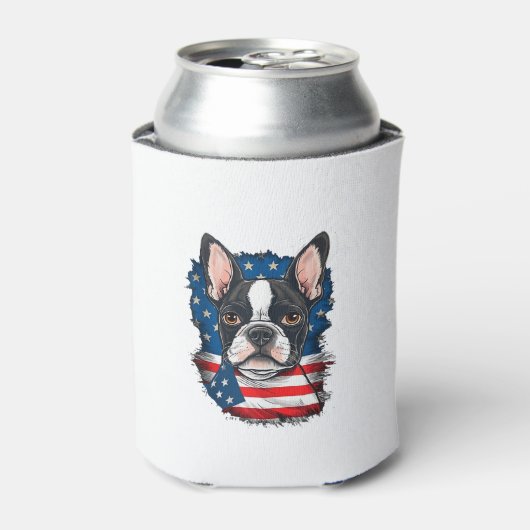 Patriottische Boston Terrier hond Puppy Amerikaans Blikjeskoeler (Blikje Voorkant)