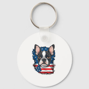 Patriottische Boston Terrier hond Puppy Amerikaans Sleutelhanger