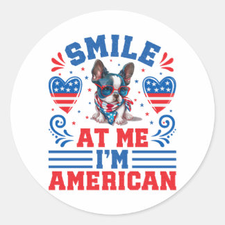Patriottische Boston Terrier Hond voor 4 juli Ronde Sticker