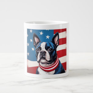 Patriottische Boston Terrier met Amerikaanse vlag Grote Koffiekop