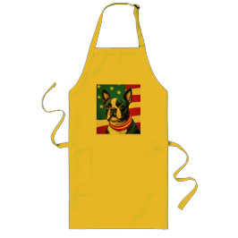 Patriottische Boston Terrier met Amerikaanse vlag Lang Schort