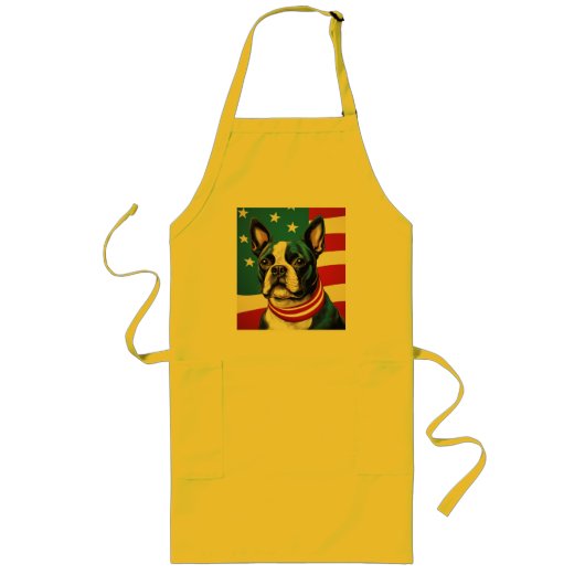 Patriottische Boston Terrier met Amerikaanse vlag Lang Schort (Voorkant)