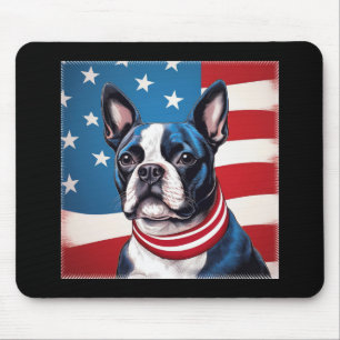 Patriottische Boston Terrier met Amerikaanse vlag Muismat