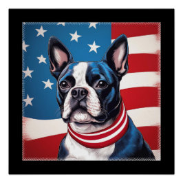 Patriottische Boston Terrier met Amerikaanse vlag Perfect Poster