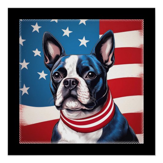 Patriottische Boston Terrier met Amerikaanse vlag Perfect Poster (Voorkant)