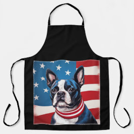 Patriottische Boston Terrier met Amerikaanse vlag Schort