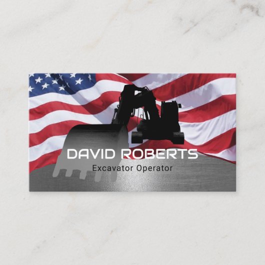 Patriottische Bouw Graafmachine Operator Metaal Visitekaartje (Voorkant)