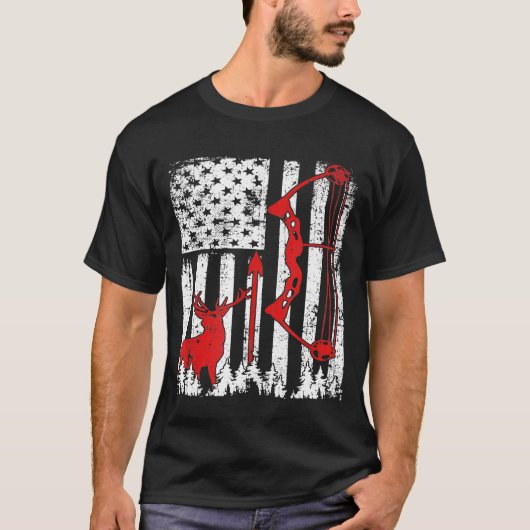 Patriottische Bow Hunting Deer Hunter Flag America T-shirt (Voorkant)