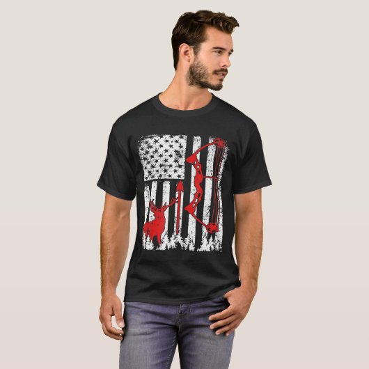 Patriottische Bow Hunting Deer Hunter Flag America T-shirt (Voorkant volledig)