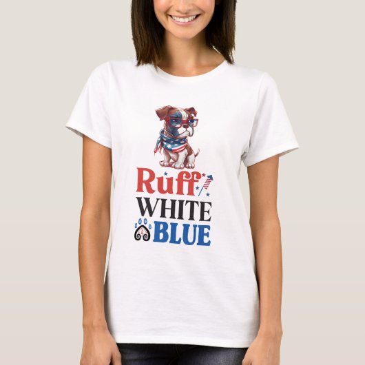 Patriottische Boxer Ruff Wit & Blauw T-shirt (Voorkant)