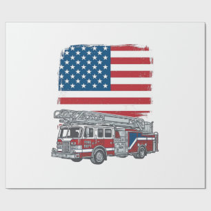 Patriottische brandweerwagen Amerikaanse vlag vint Cadeaupapier