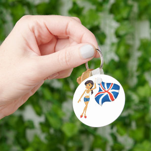 Patriottische Britse Vrouw Gestileerde UK Vlag Sleutelhanger