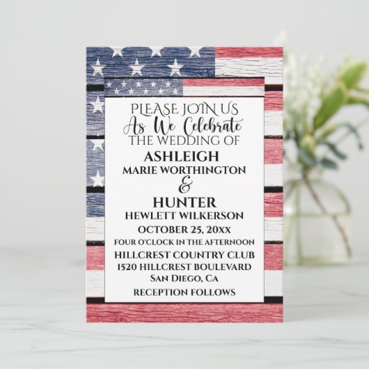 Patriottische bruiloft uitnodiging Sjabloon (Staand voorkant)