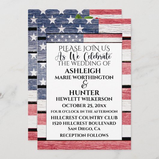 Patriottische bruiloft uitnodiging Sjabloon (Voorkant / Achterkant)