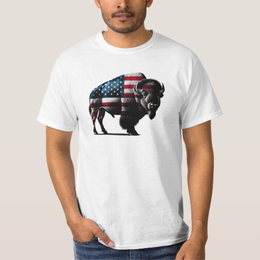 Patriottische Buffalo Amerikaanse vlag T-shirt (Voorkant)