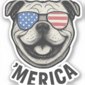 Patriottische Bulldog 'AMERIKA - VS Vlag Zonnebril Sticker (Voorkant)