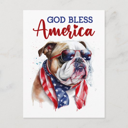 Patriottische Bulldog, God zegene Amerika Briefkaa Briefkaart (Voorkant)